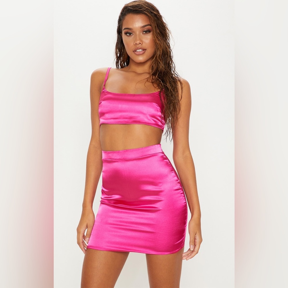 Pink Satin Scoop Neck Crop Top